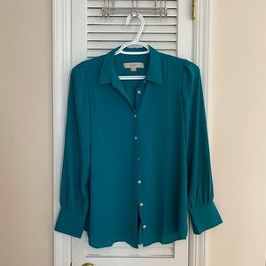 LOFT teal button down shirt. Size XSP.